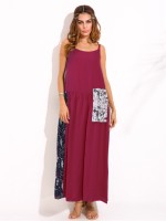 Gracila Women Spaghetti Strap Printed Patchwork Dress