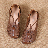 Dames ronde neus ademend uitgehold comfortabele platte casual loafers schoenen