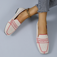 Dames Soft Comfortabele gebreide stiksels Grote maat vierkante teen casual platte schoenen