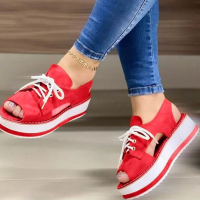 Grote maten zomer casual platform veterschoenen canvas sandalen voor dames