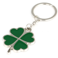 Green Lucky Four Leaf Clover Keychain Metal Key Ring Gift