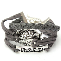 Grey Infinity Owl Hope Friendship Braided Leather Bracelet