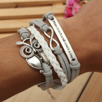 Grey Owl Multilayer Bracelet Infinite Symbol Leather Alloy Bracelet