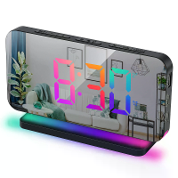 Groot Scherm Elektronische LED Spiegel Klok Kleurrijke RGB Display Kleurrijke Nachtlamp Radio Projectie Klok Led Elektro