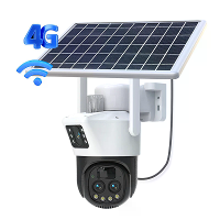 Guudgo 10x Optische Zoom Zonne energie Beveiligingscamera Buiten Dubbel lens Draadloze PTZ Volle Kleur Nachtzicht Twee w