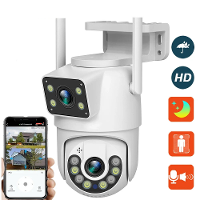 Guudgo 4MP Wifi PTZ EU Camera Dubbel Lens Videobewakings IP Camera Nachtzichtcamera's voor Buitenshuis Beveiliging CCTV