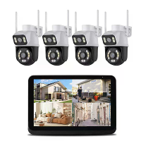 Guudgo 6MP HD 4CH Draadloos Beveiligingscamera Systeem Dubbele Lens WiFi Binnen Buiten IP66 Weerbestendig Nachtzicht 2 W