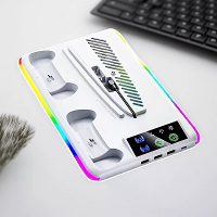 HA 8008 Gamingstand met Koelventilator RGB Licht en Oplaaddock voor PS5 Slim en PS5 met Hoofdtelefoonhouder