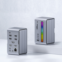 Hagibis U100Pro RGB Strip Light USB C Docking Station met Dubbele HD / PD100W USB C / M.2 SSD behuizing / Ethernet / SD/