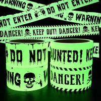 Halloween Glow in the Dark Waarschuwingstape 5cm x 3m Print PVC Eng gevaarlijke Caution Tape met hittebestendige lijm vo