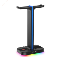 Havit TH650 RGB gaminghoofdtelefoonstandaard Dubbele headset hangerhouder met telefoonhouder en 2 USB oplader voor deskt