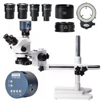 HAYEAR 3.5X 200X Vergroting Simul Focale Trinoculaire Stereo Microscoop 4K HDM Camera 144 LED Ringlamp Metaal Boomstand