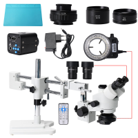 HAYEAR 3.5X 90X Simul Focal Double Boom Stand Trinoculaire Stereo Zoom Stereo Microscoop 24MP 4K HDMI camera 56 LED Lich