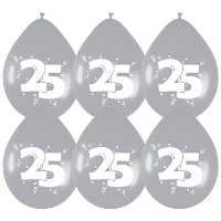 25 Jaar getrouwd Jubileum thema ballonnen   6x stuks   zilver   versiering   feestartikelen