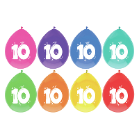 Ballonnen 10 jaar   8x stuks   gekleurd   29 cm   Leeftijd   10e verjaardag thema