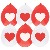 Ballonnen Love hartjes print   Valentijn   rood/wit   6x stuks   29 cm   versiering