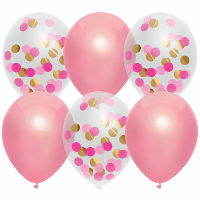 Feestversiering roze mix thema ballonnen 6x stuks 30 cm