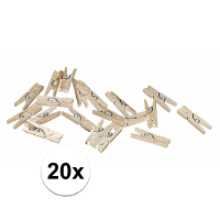 Hobby/Knutselen mini knijpertjes   20x   naturel kleur   2 cm   kleine/mini knijpers   foto ophangen