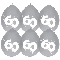 Jubileum/leeftijd thema ballonnen 60 jaar 6x stuks 29 cm