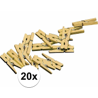 Mini knijpertjes   20x   goud   2 cm   hout   knijpers   miniknijpers voor kaarten