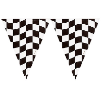 Vlaggetjes   Racing thema zwart/wit geblokt   366 cm   plastic