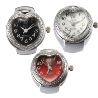 Heart Shaped Pattern Elastic Silver Women Finger Ring Watch 3 Colors