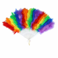 Handwaaier pride   regenboog kleuren   plastic/veren   spaanse waaier   LGBTQ