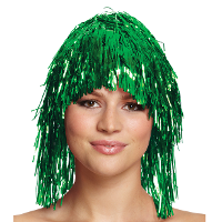 Tinsel/folie carnaval verkleed pruik   volwassenen   groen   disco/eighties   glitter