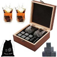 Herbruikbare Whiskey 6 IJsstenen Set Whiskey Stones 2 Whisky Glazen Set Granieten IJsblokjes Rvs Klemmen met Fleece Tas