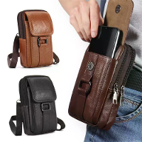 Heren Echte Leren Mobiele Telefoon Heuptas Buitenwerksleutelhanger Draagriem Hangende Heuptas Portable Sport Wandelen Kl