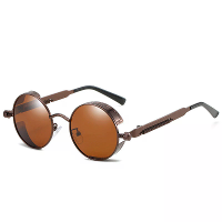 Heren Gepolariseerde Zonnebril Ronde Gotische Steampunk Zonnebril Heren Vintage Metaal Heldere Lens Bril Veer Scharnier