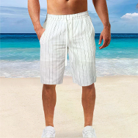 Heren Sneldrogende Katoenen Linnen Shorts Zomer Ademend Streep Casual Gym Hardlopen Cargo Pocket Strand Vijfpunt Broek L