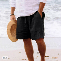 Heren Zomer Katoenen Linnen Korte Broeken Ademend Effen Zwart Koord Plus Grootte Strand Shorts Lichtgewicht Casual Korte