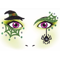Halloween Gezicht stickers   heks   multi kleuren   volwassene   gezichtdecoratie