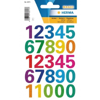 Herma Stickervel nummers glitter   cijfers / getallen   0 t/m 9   1x vellen   gekleurd   25 mm