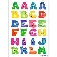 Stickervelletjes met 48x stuks plak letters A Z gekleurde letters met gezichtjes 28 mm