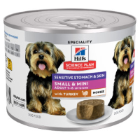 Hill's Adult Sensitive Stomach & Skin Small & Mini nat hondenvoer met kalkoen (mousse) blik 2 trays (24 x 200 g)