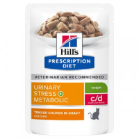 Hill's Prescription Diet C/D Multicare Urinary Stress + Metabolic natvoer kat met kip maaltijdzakje multipack 8 dozen (96 x 85 g)