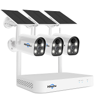 Hiseeu 2K HD Draadloze 3 Cam Kits Zonne accu Aangedreven Draadloos Beveiligingssysteem SpotlightKleur Nachtzicht 2 Way