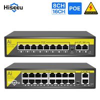 Hiseeu 48V 8/16CH POE poorten Switch Ethernet 10/100Mbps IEEE 802.3 Af at voor IP Camera CCTV Security Camera System/Wir