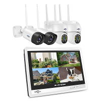 Hiseeu 4HC25 5MP 8CH draadloos CCTV bewakingssysteem PTZ WiFi camera met 12 inch monitor kleurennachtzicht tweewegs audi