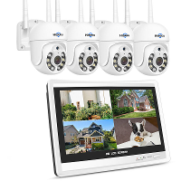Hiseeu 4HD205 5MP WiFi CCTV PTZ Camera Beveiligingssysteem Kit 10CH 12 inch NVR Monitor Kleur Nachtzicht Bewegingsdetect