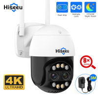 Hiseeu 4K 4MP + 4MP Dual Lens Wifi PTZ IP Camera 2.8 + 12Mm 8X Zoom CCTV video Surveillance Camera Kleur Nachtzicht Ai M