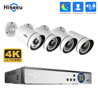 Hiseeu 4K UHD 4CH 8MP PoE Beveiligingscamera Set Kleuren Nachtzicht Tweewegs Audio Menselijke Detectie Remote APP Weerga