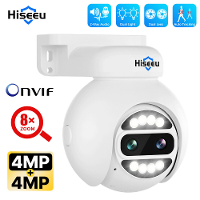 Hiseeu 4MP+4MP dubbele lens PTZ POE IP camera 8X zoom volledige kleuren nachtzicht 2 weg audio H.265+ IP65 waterdichte C