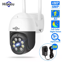 Hiseeu 4MP/5MP PTZ IP camera Buiten Beveiliging AI Mensdetectie H.265X Draadloze WiFi Videobewakingscamera's iCsee P2P