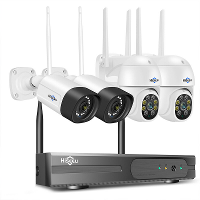 Hiseeu 8WK 4HBC25 Draadloos Camerasysteem Kit 5MP 5X Digitale PTZ 4CH Buiten CCTV Cameraset 2 weg audio IP66 Videobewaki