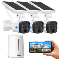 Hiseeu draadloos bewakingscamerasysteem buiten 2K zonnecamera draadloze thuiscamera op batterijen 2 weg audio PIR detect