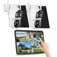 Hiseeu WK 10CA 2TS804 2CH Solar Security System met 10 inch touchscreen NVR 4MP Dual lens PTZ Auto Tracking AI Menselijk