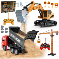 HJ Models 689 846A 1/22 27MHZ/49MHZ 6CH 3 IN 1 RC Auto Graafmachine Dumptruck Torenkraan Voertuigen Engineering 350° Rot